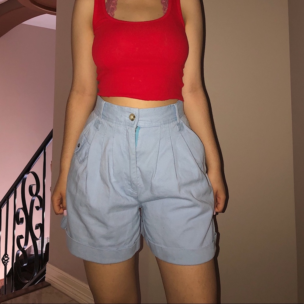 High rise light blue shorts